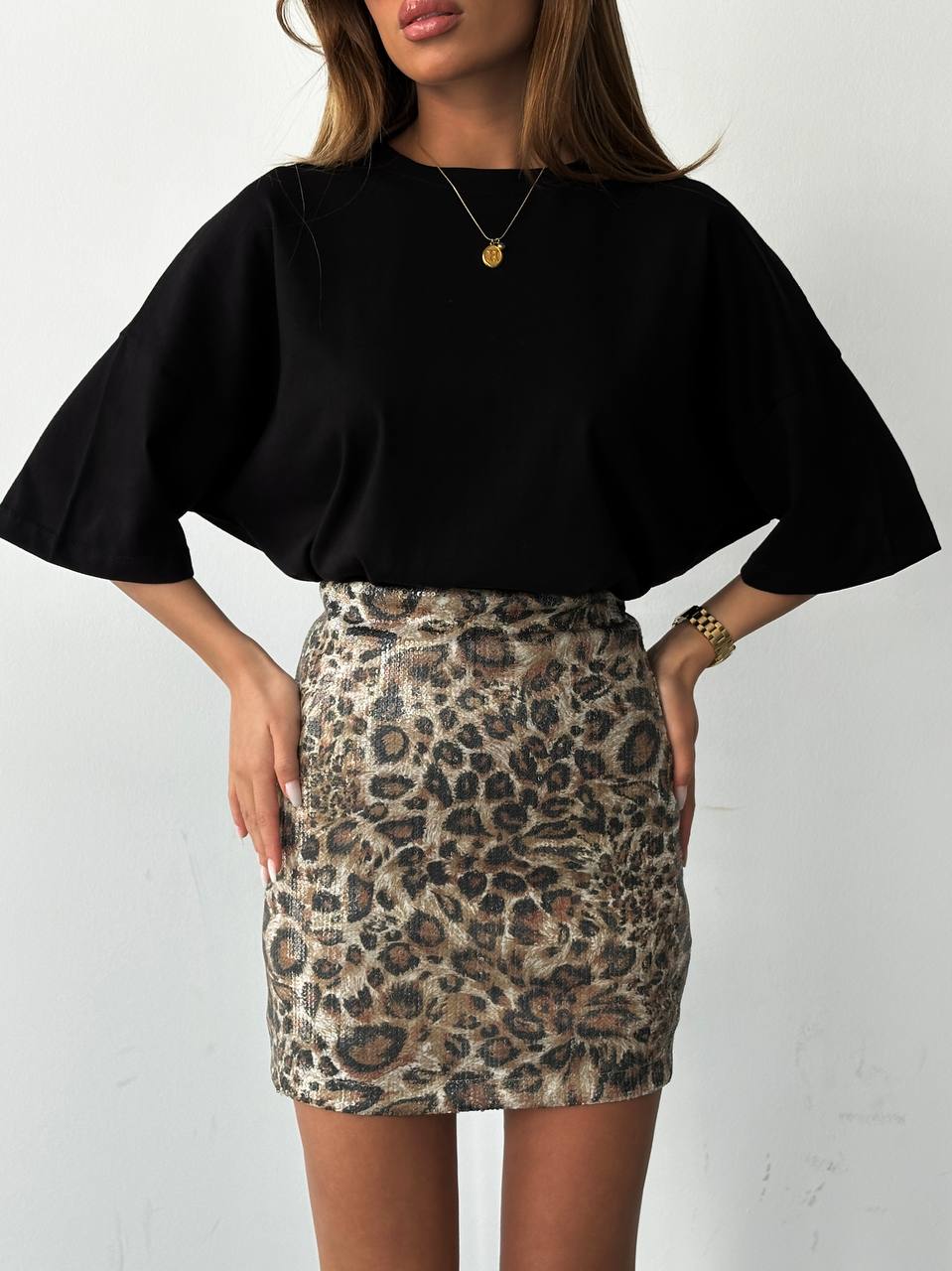 SEQUIN LEOPARD SKIRT